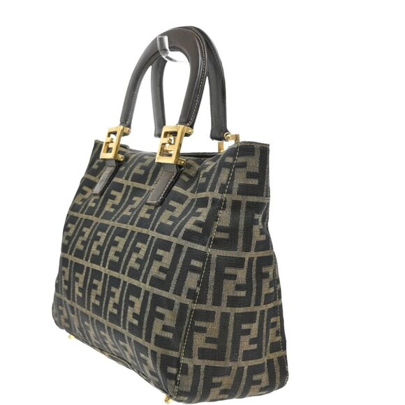 FENDI Logo Zucca Pattern Hand Bag Canvas Leather Brown GHW Italy - Picture 4 of 14
